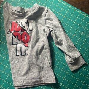 Nike Gray and Red Long Sleeve Tee with Bold Design